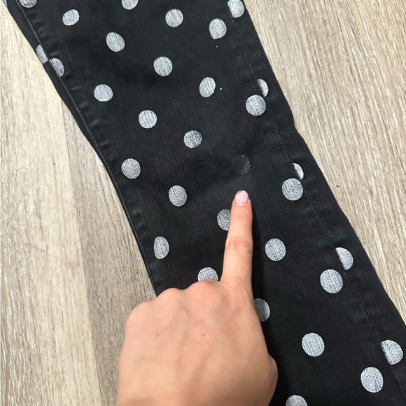 7 for all mankind High Rise Slim Kick Jeans In Black With White Polka Dots SZ26 - Picture 6 of 12
